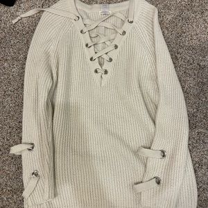 Lace up v-neck sweater